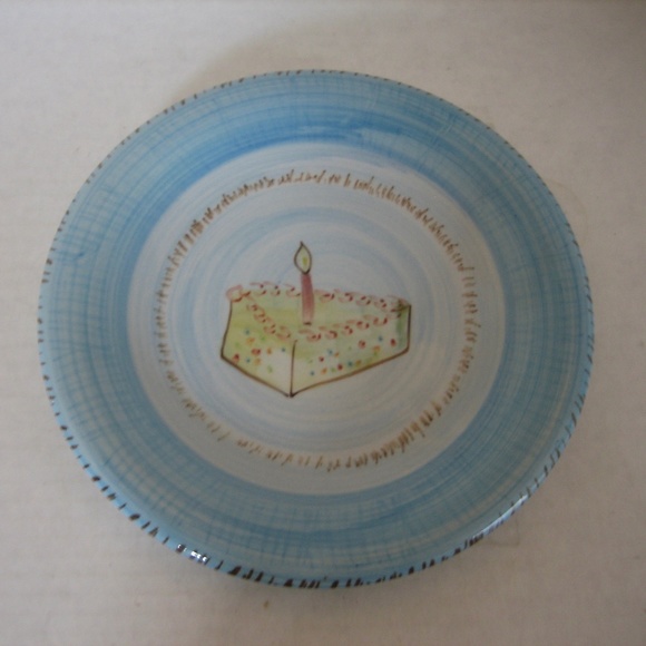 Ruby Piece of Birthday Cake with Candle Blue Ceramic Dessert Plate 8in.R NWNT - Picture 1 of 5
